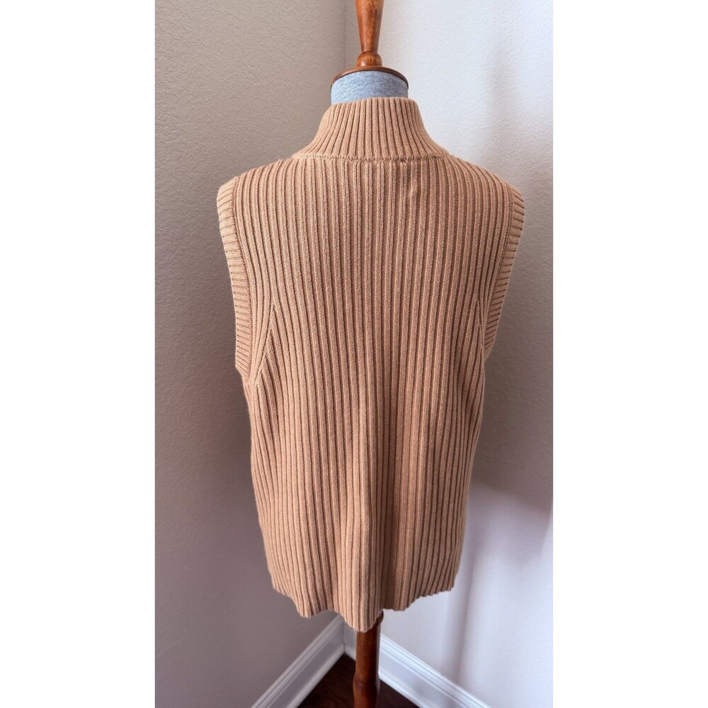 Talbots Women's Size XL Brown Mock Neck Ribbed Half-Zip Sweater Vest - Picture 4 of 6